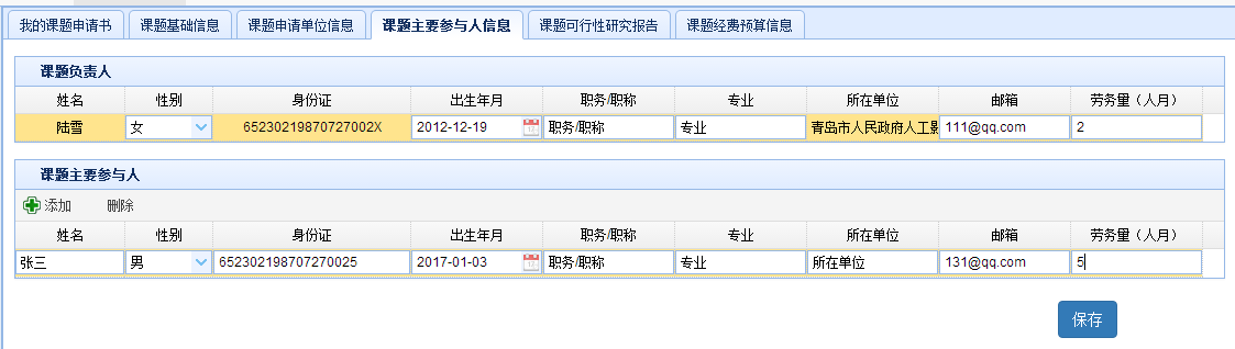 课题主要参与人信息